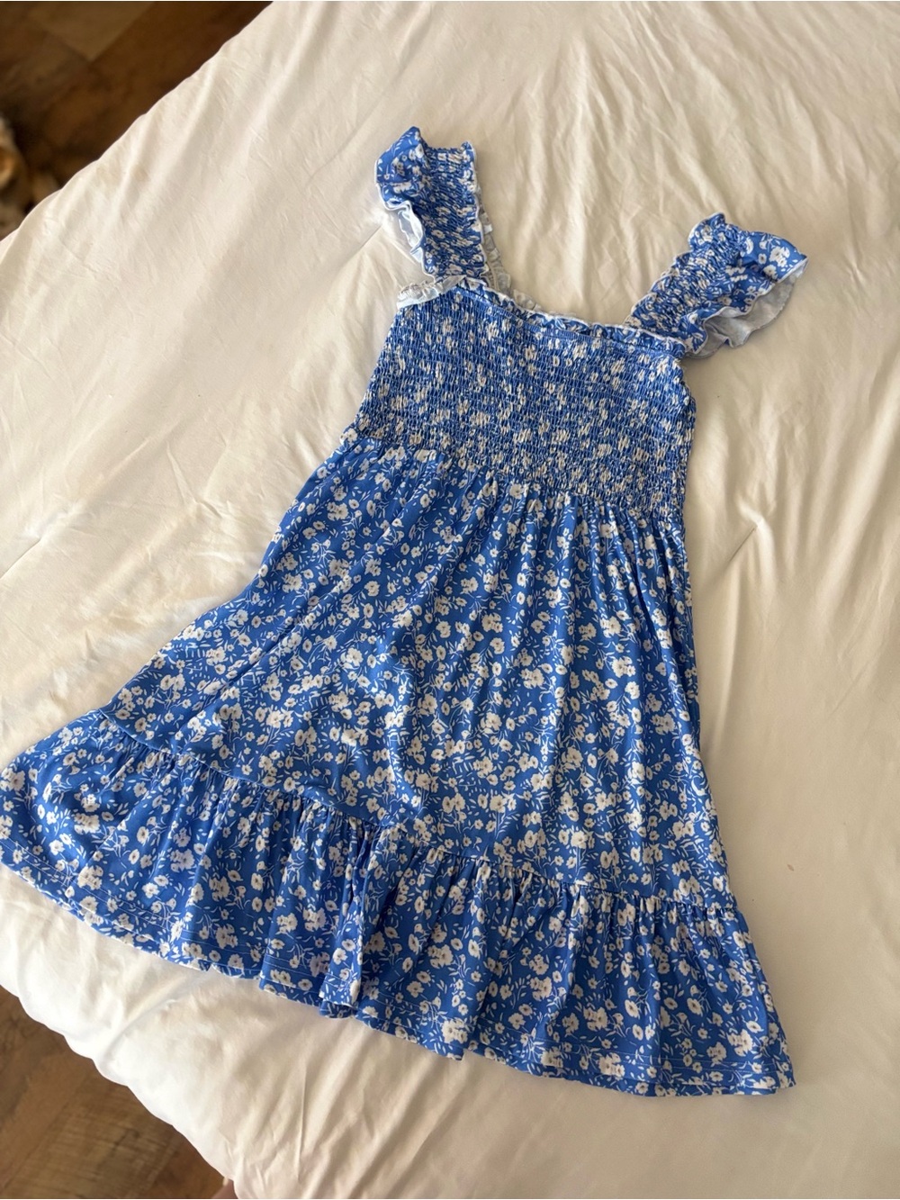 Blue Floral Smocked Square-Neck Sundress